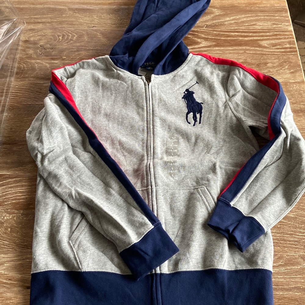 Polo Ralph Lauren Boys Full Zip HoodieNavy  blue Size L 14-16 NWT